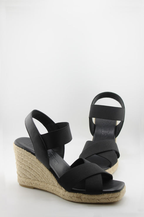 Jutelia Elastic Criss-Cross Strap Espadrille Wedge with Ankle Strap